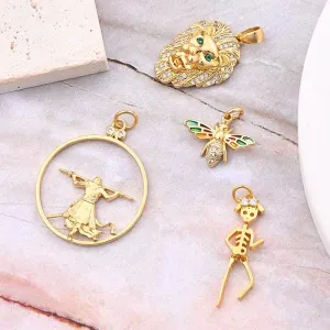 1 Pc/Package 20x14mm 27x22mm Hole 2~2.9mm Hole 3~3.9mm 4.5x2.5mm Copper Zircon 18K Gold Plated Monkey King Lion Polished Pendant