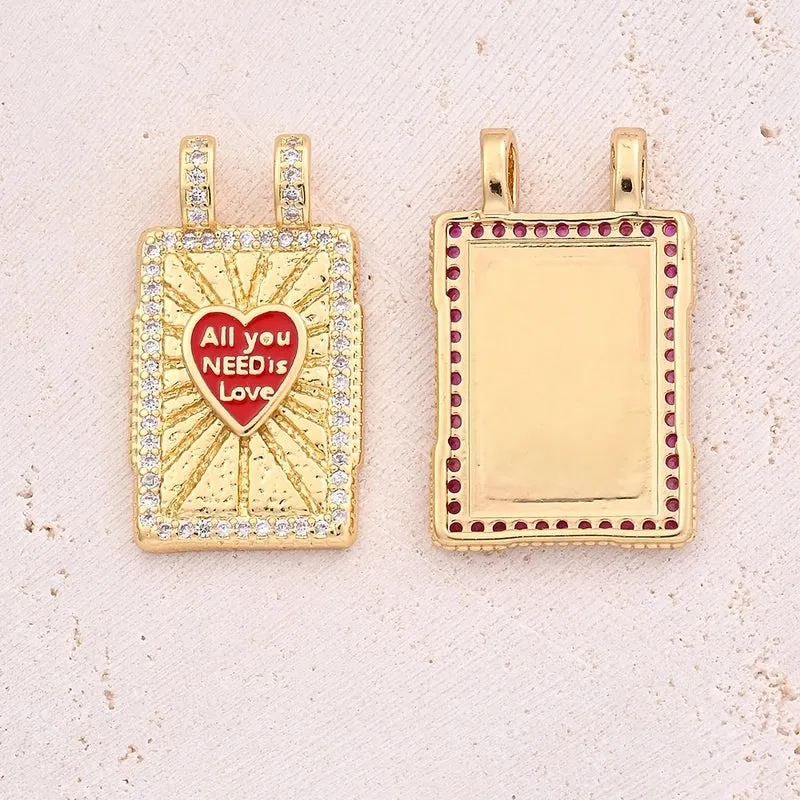 1 Pc/Package 27.5x17mm 27x15mm 28x17mm 4x2.8mm Copper Zircon 18K Gold Plated Letter Heart Shape Rectangle Polished Pendant