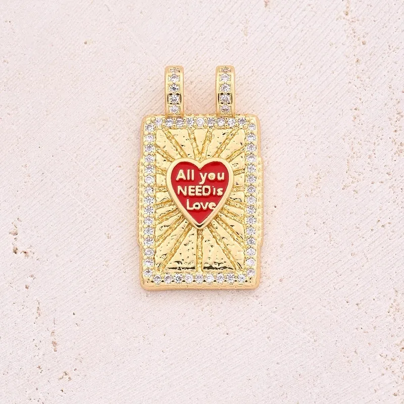 1 Pc/Package 27.5x17mm 27x15mm 28x17mm 4x2.8mm Copper Zircon 18K Gold Plated Letter Heart Shape Rectangle Polished Pendant