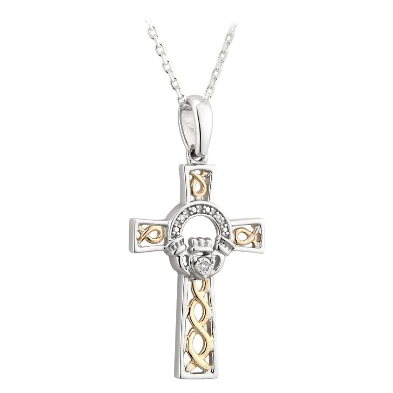 10k Gold Sterling Silver Diamond Celtic Cross