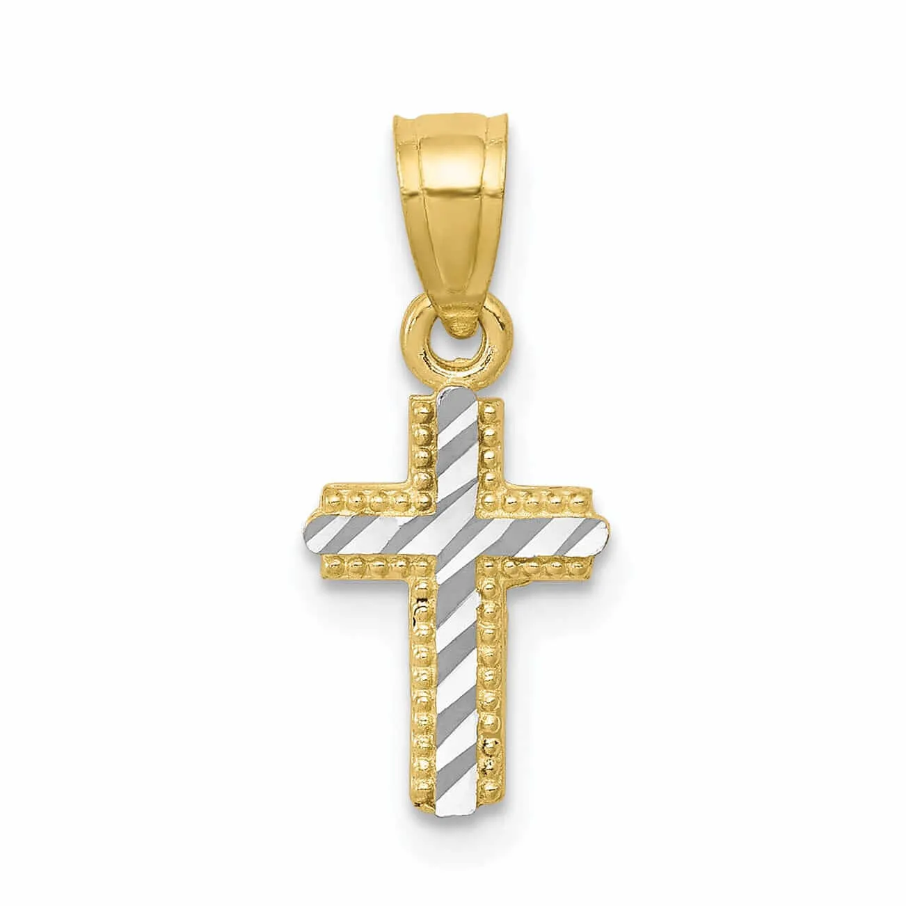 10k Yellow Gold With Rhodium Tiny Cross Pendant