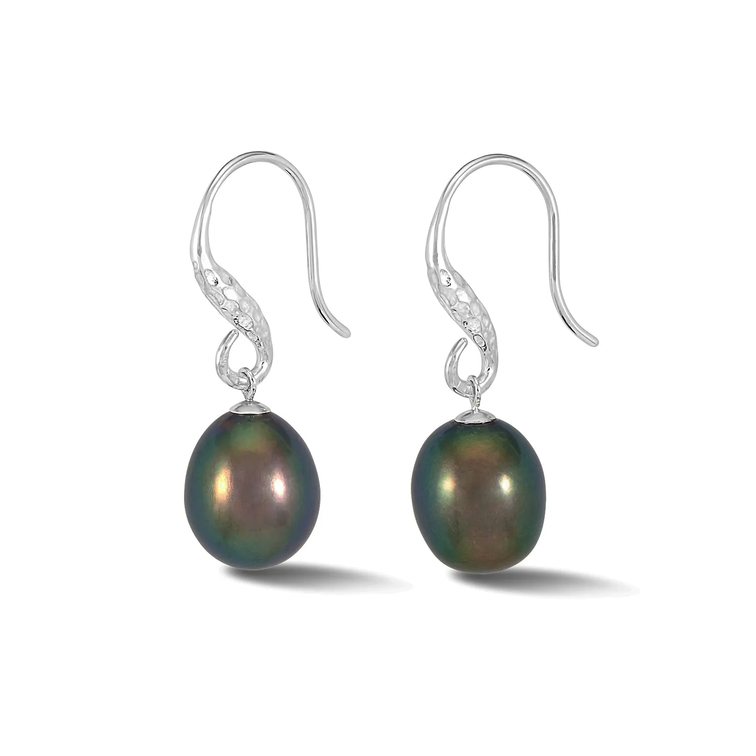 12mm Oval Peacock Freshwater Pearl Drop Earrings