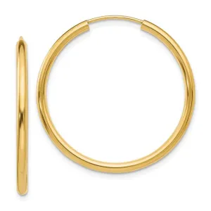 14k Gold 2 mm Wide Round Endless 30 mm Hoop Earrings