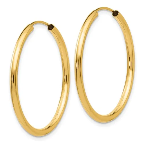 14k Gold 2 mm Wide Round Endless 30 mm Hoop Earrings