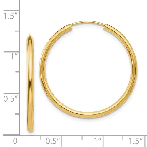 14k Gold 2 mm Wide Round Endless 30 mm Hoop Earrings