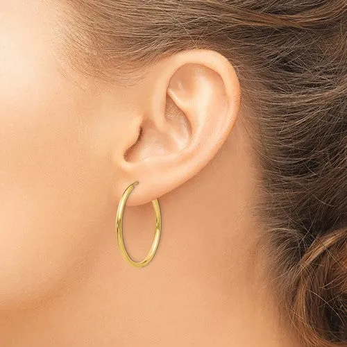 14k Gold 2 mm Wide Round Endless 30 mm Hoop Earrings