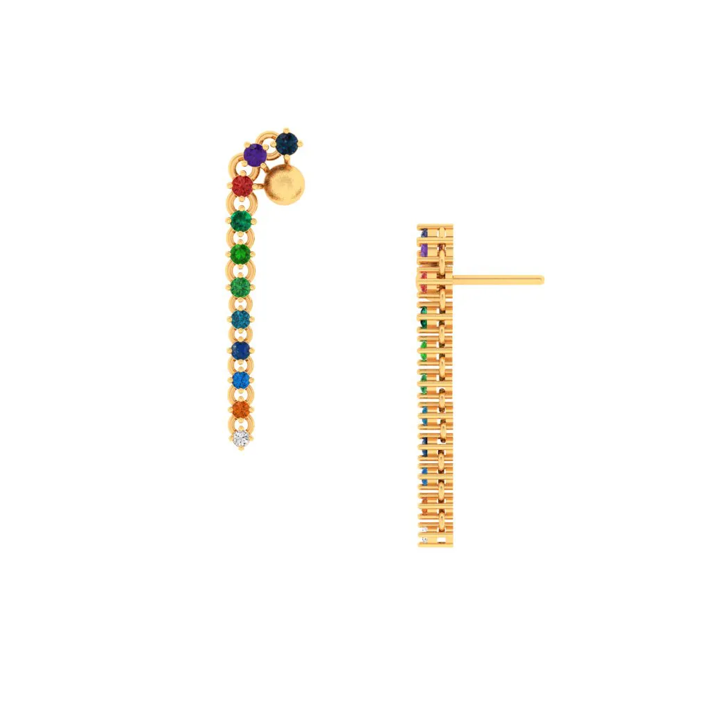 14k Unique Gold Earrings With Multi-coloured Stones