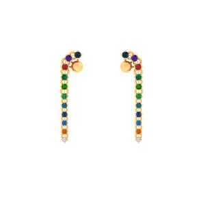 14k Unique Gold Earrings With Multi-coloured Stones