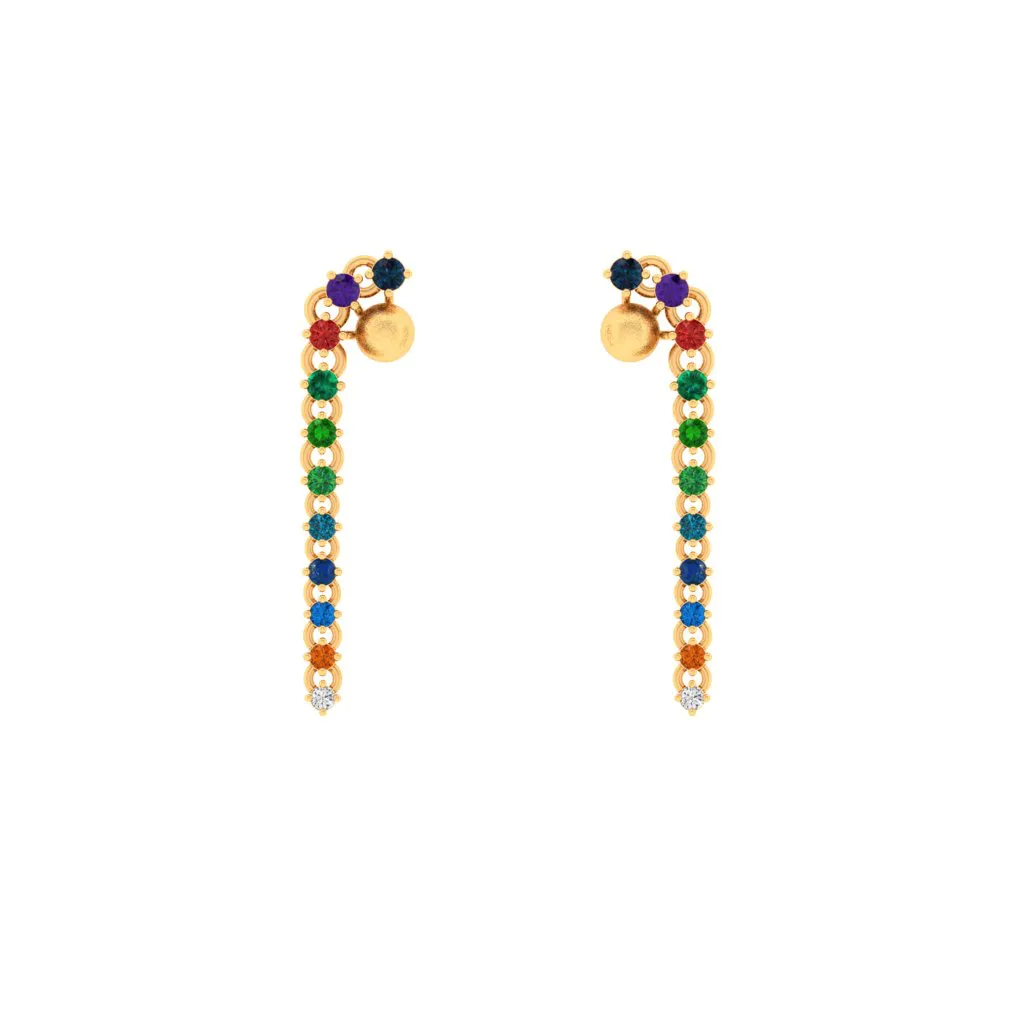 14k Unique Gold Earrings With Multi-coloured Stones