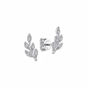 14K White Gold Diamond Leaf Stud Earrings - EG13572W45JJ