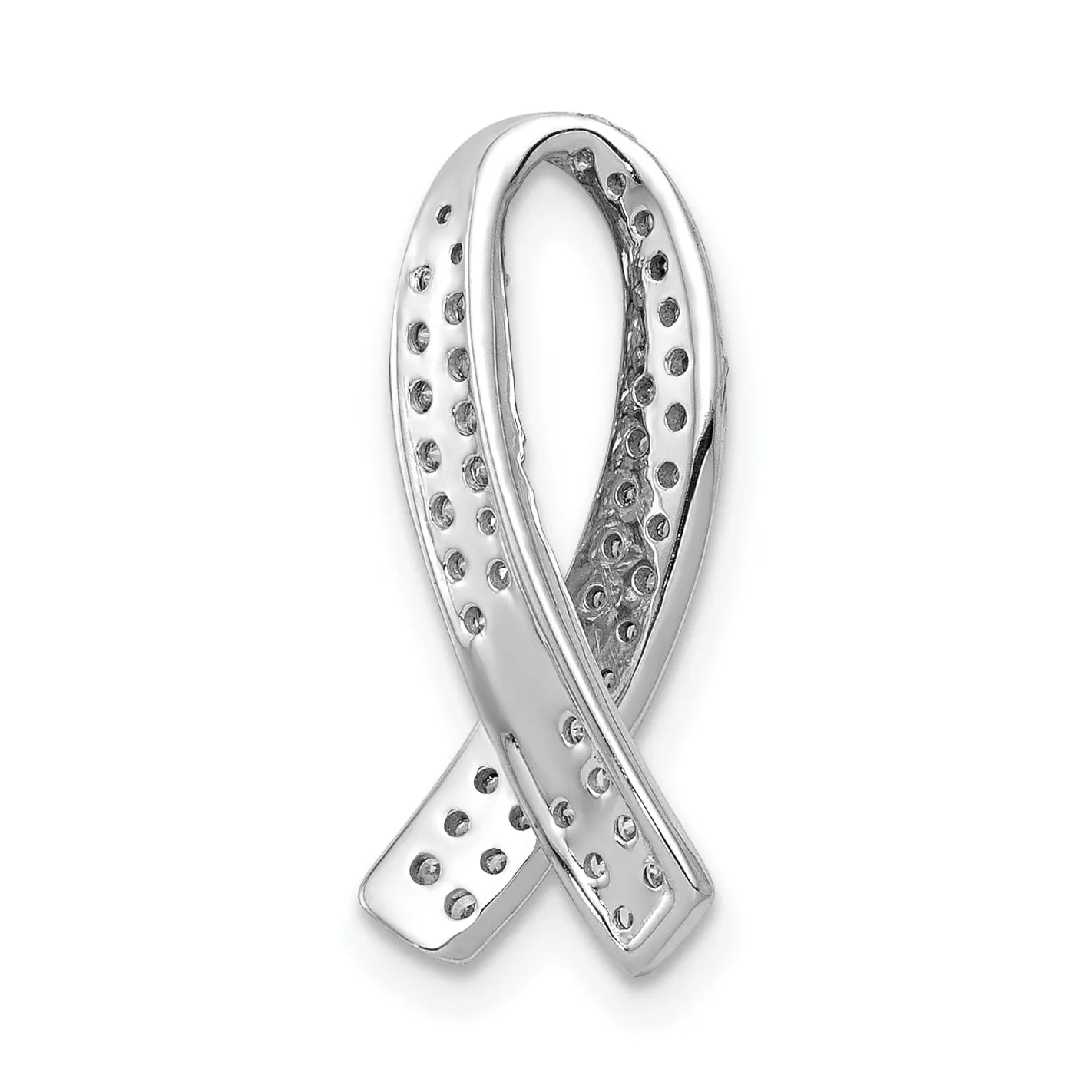 14k White Gold Open Back Polished Finish Awareness Ribbon 0.3-ct Diamond Slide Pendant will not fit Omega Chain