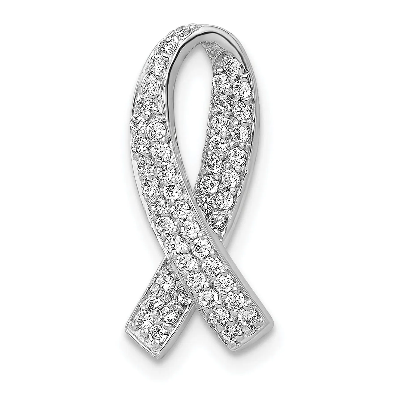 14k White Gold Open Back Polished Finish Awareness Ribbon 0.3-ct Diamond Slide Pendant will not fit Omega Chain