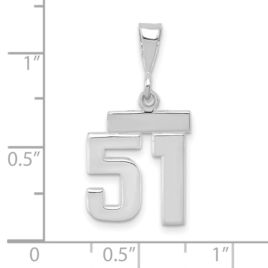 14k White Gold Polished Finish Small Size Number 51 Charm Pendant