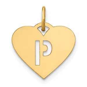 14k Yellow Gold Heart Cut-Out Letter P Initial Pendant