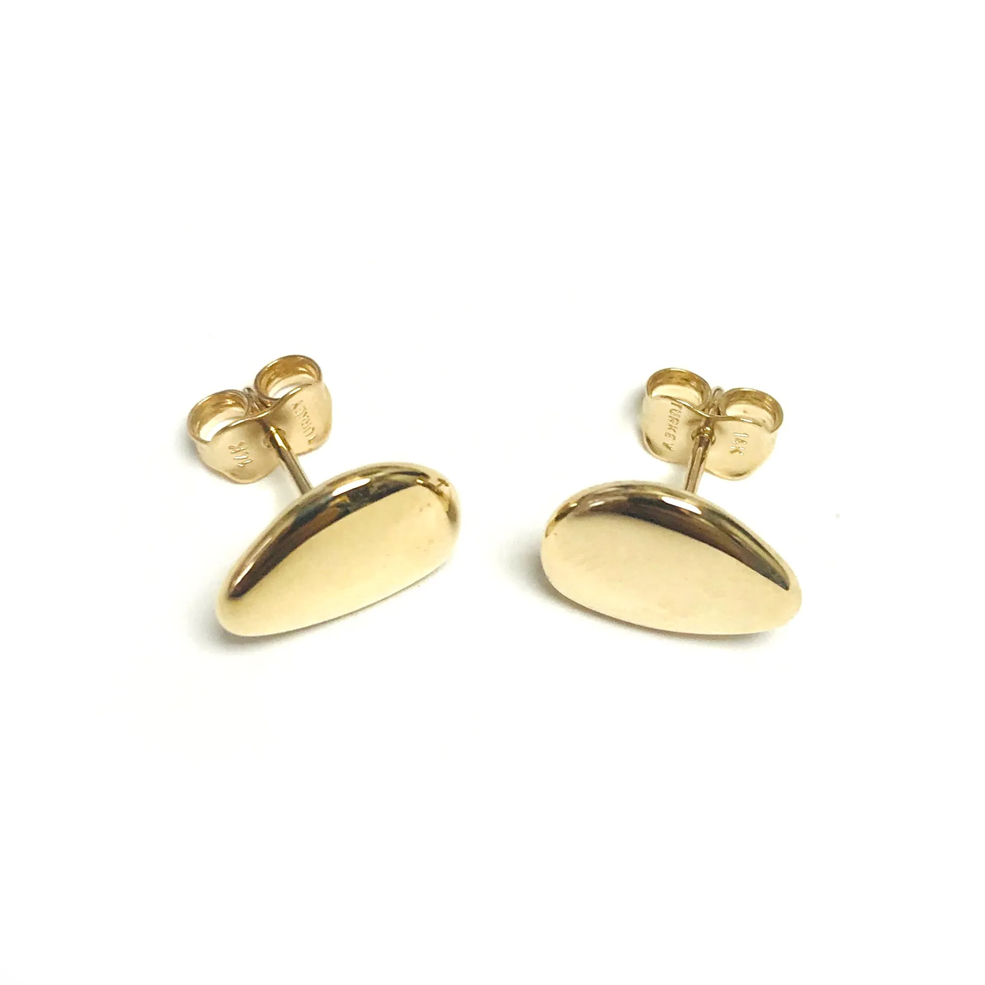 14k Yellow Gold Oval Disc Stud Earrings