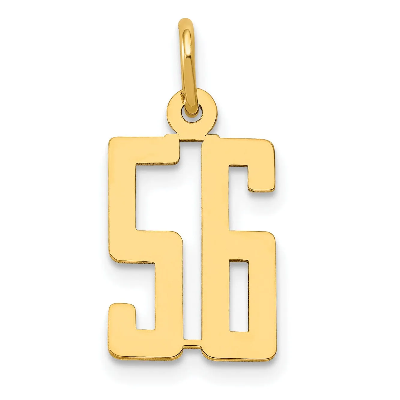 14K Yellow Gold Polished Finish Small Size Elongated Shape Number 56 Charm Pendant