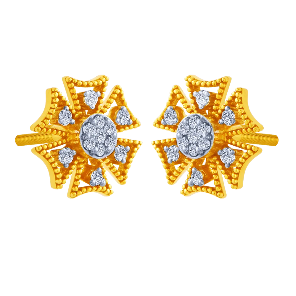 18k Unique Flower Shape Diamond Earring.