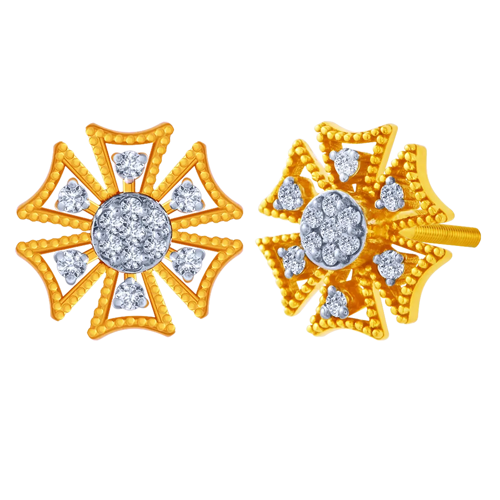 18k Unique Flower Shape Diamond Earring.