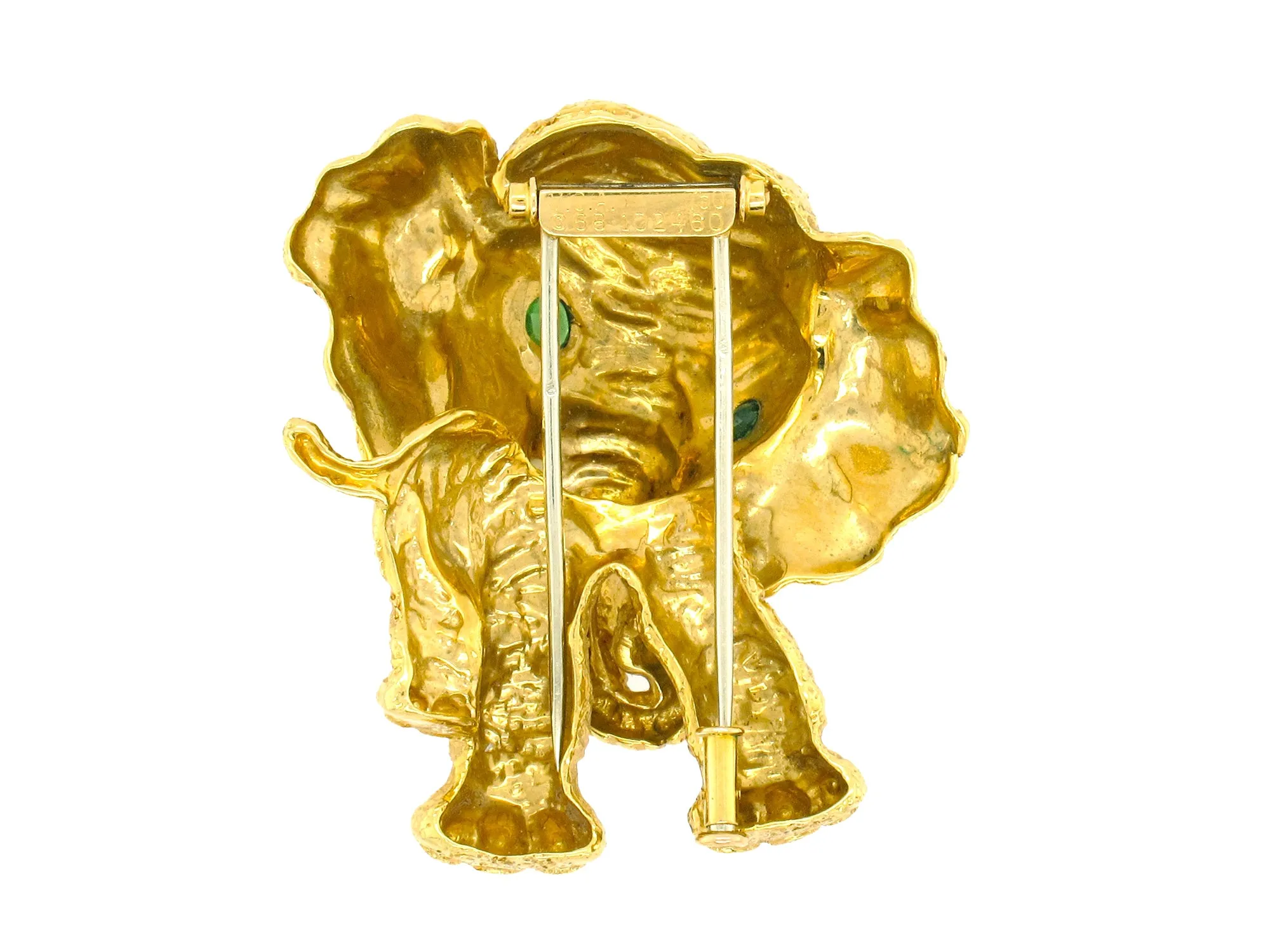 1960 Yellow gold, emerald, enamel and hard stone Van Cleef & Arpels elephant brooch