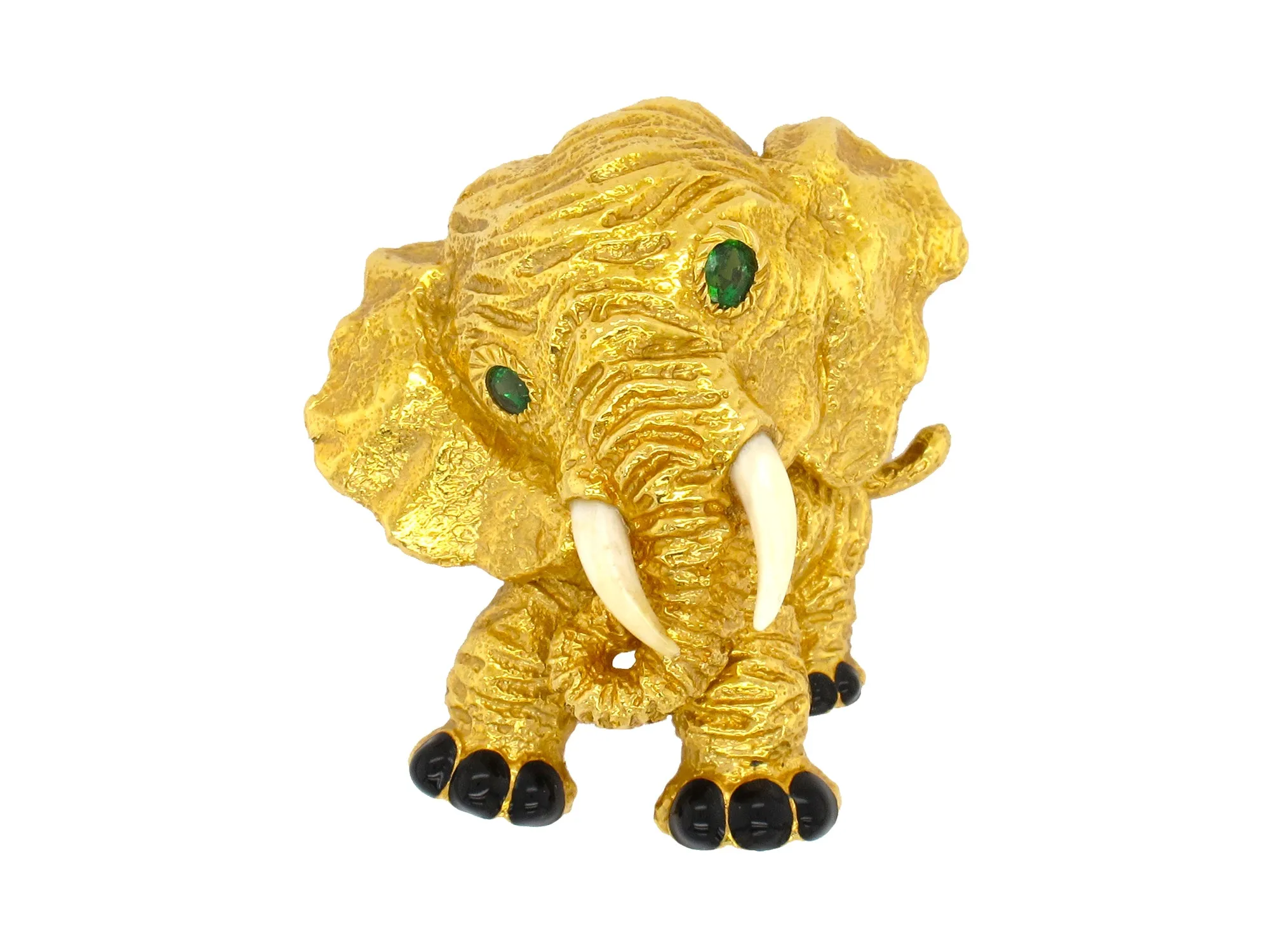 1960 Yellow gold, emerald, enamel and hard stone Van Cleef & Arpels elephant brooch