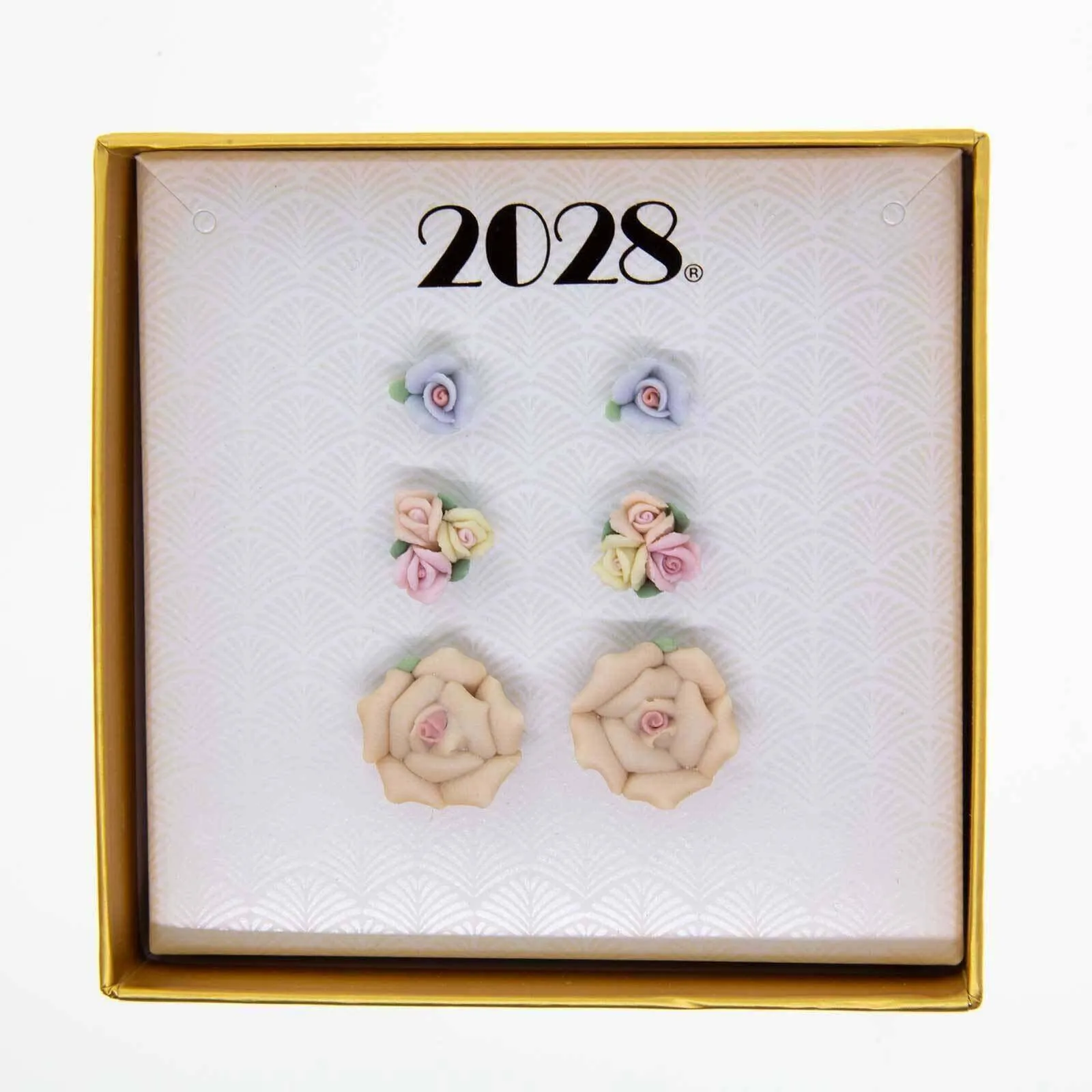 2028 Jewelry 3Pc Porcelain Rose In A Box Earring Set