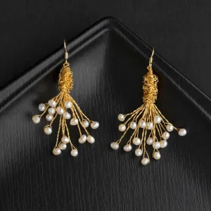 24 Carat Guaranteed Gold Plated Wire Winding Freshwater Natural Cultural Pearl Fashion Drop Earring- PER 2110