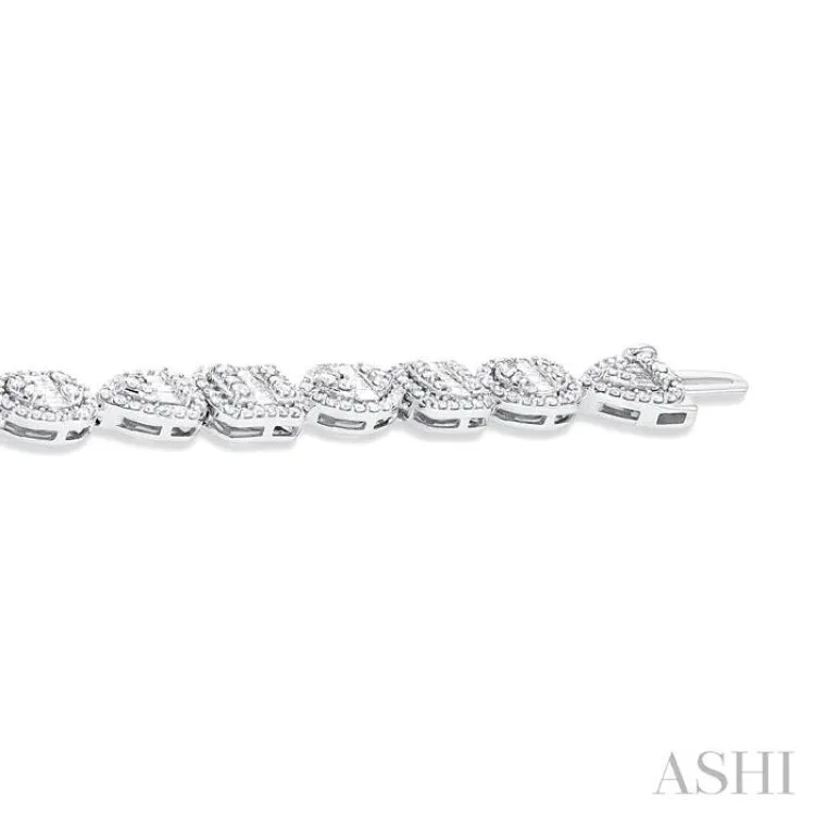 3 1/5 ctw Mixed Shape Fusion Baguette and Round Cut Diamond Halo Bracelet in 14K White Gold