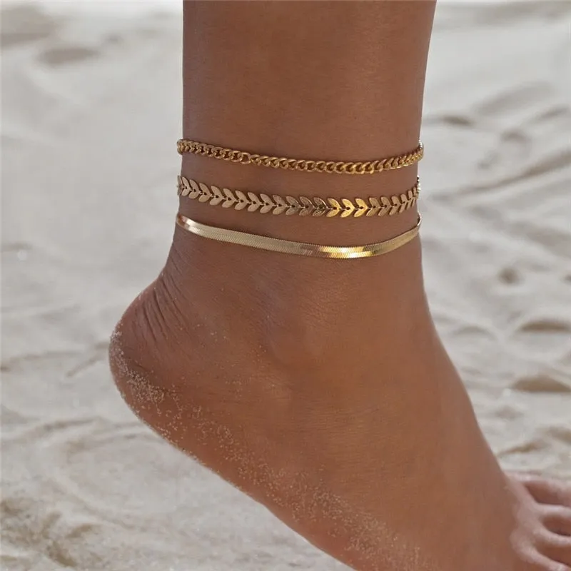 3Pcs Set Vintage Boho Anklets