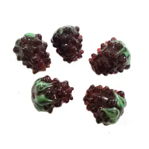 6 PCS PKG. Blackberry (Maroon) STRAWBERRY BEADS HANDMADE LAMPWORK GLASS BEADS