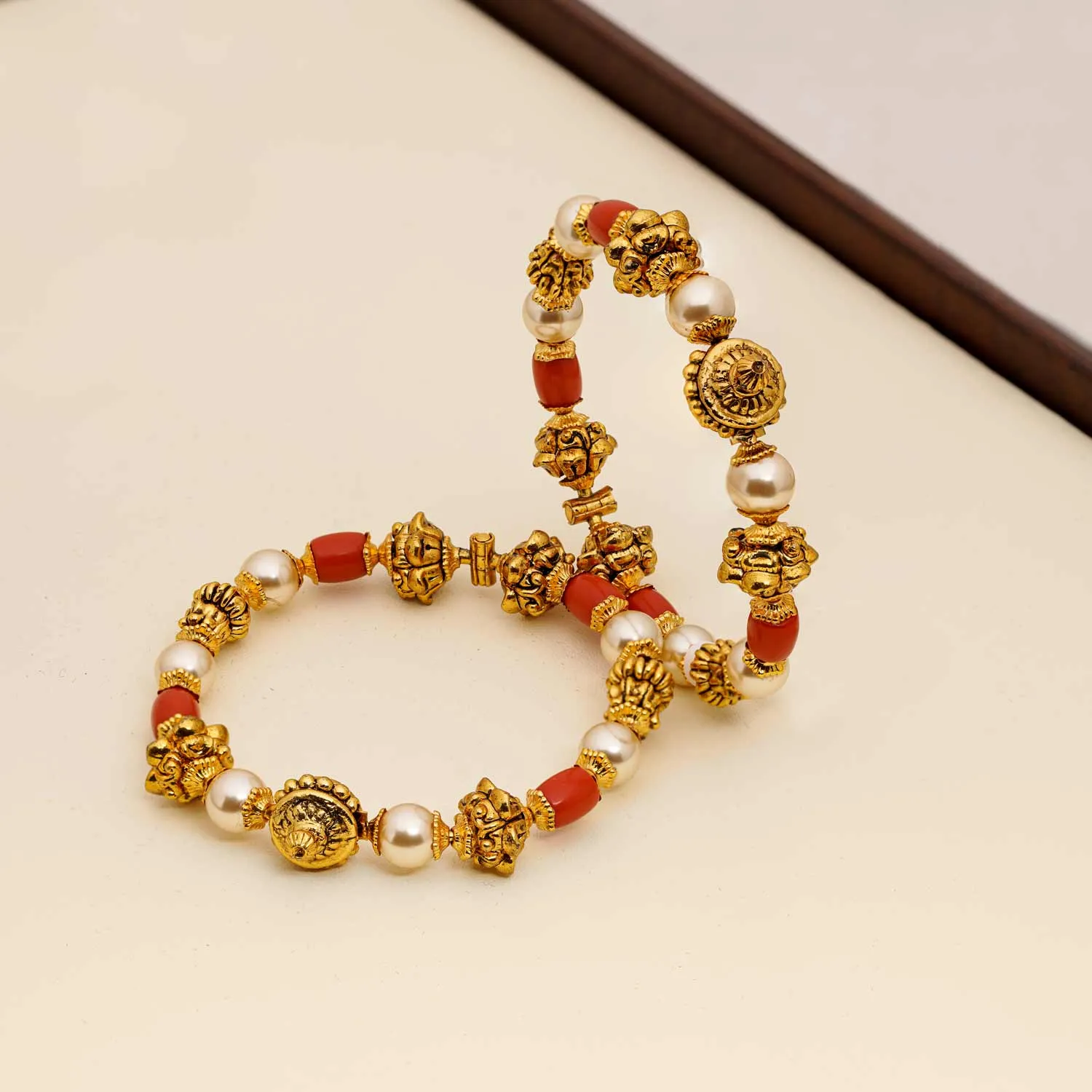 92.5 Silver Gold Plated Coral Pearl Bangles