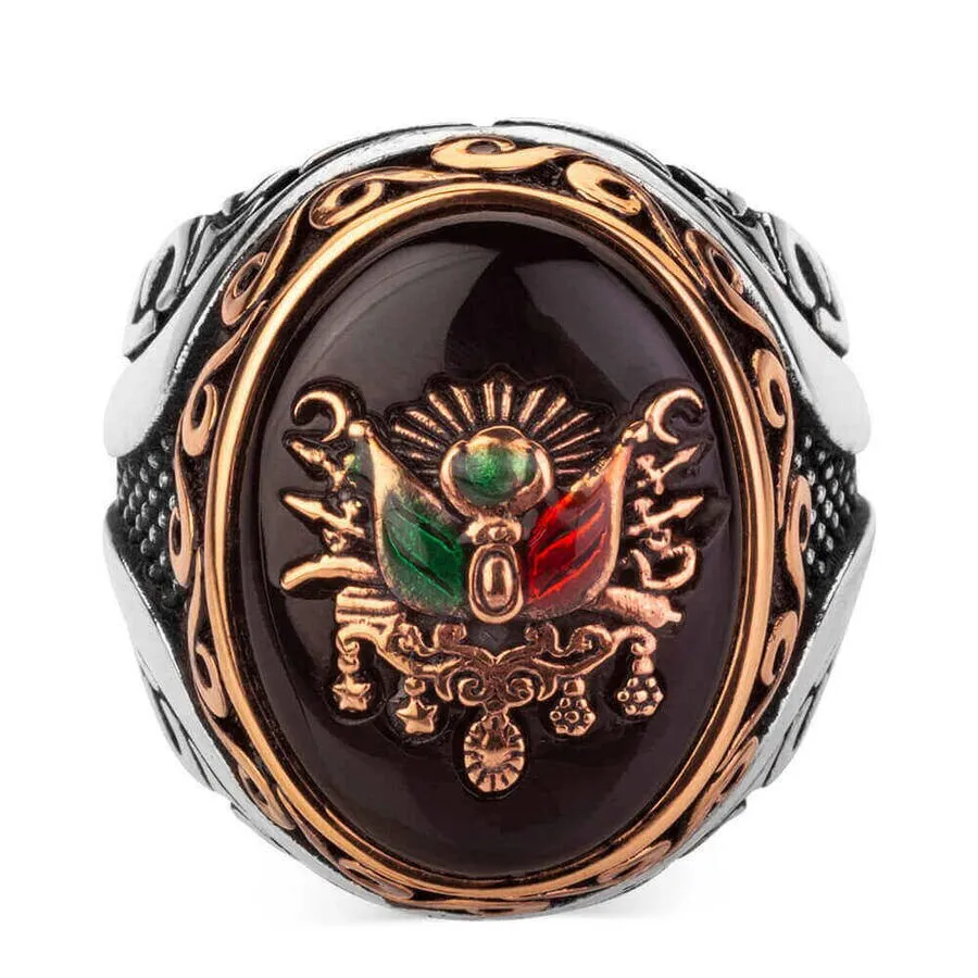 925 Sterling Silver Ottoman Coat of Arms Silver Ring on Black Onyx Stone Exclusive Ring for Men Gemstone Onyx Ring