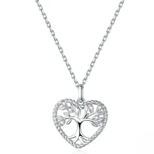 925 Sterling Silver Radiant Clear CZ Tree of Life Heart Pendant Necklace for Women Family Gifts Fine Jewelry