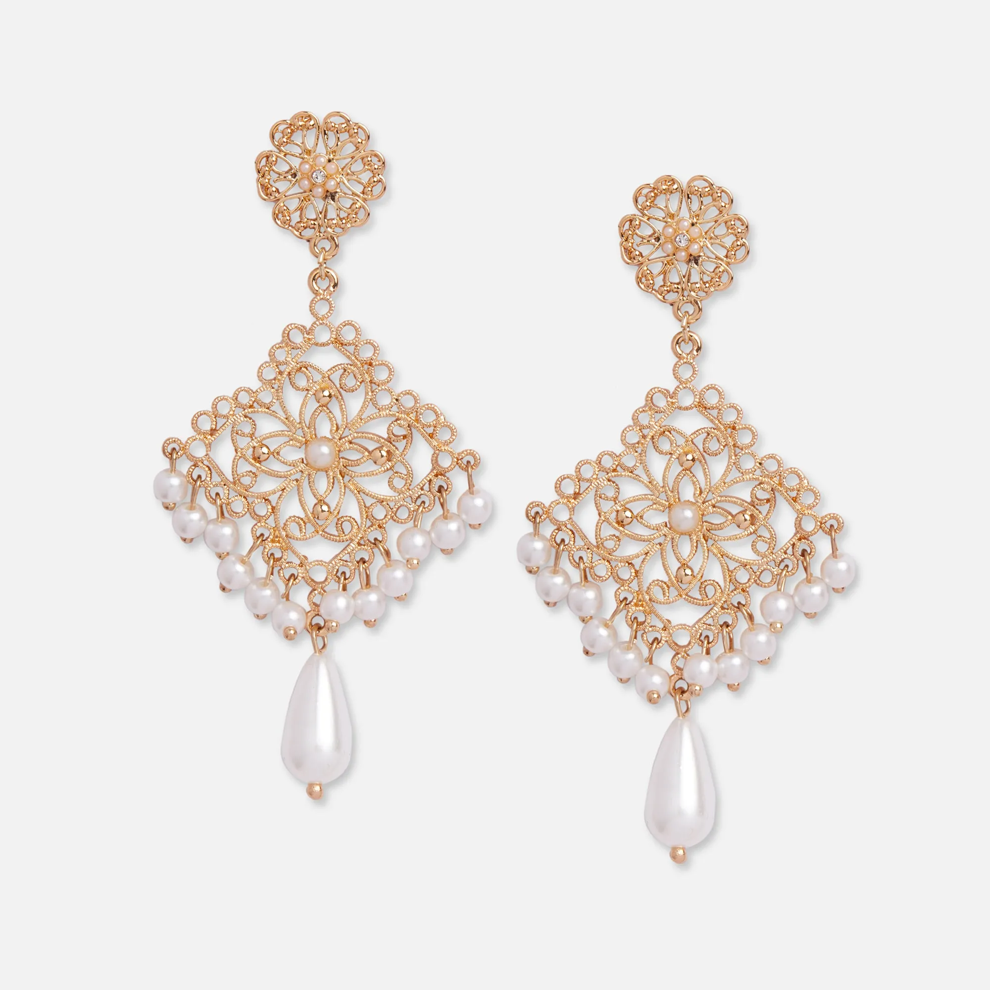 Accessorize London Women's Pearl Filigree Long Earring