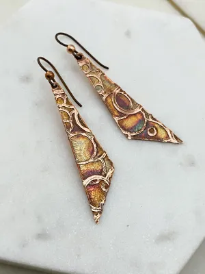 Acid  etched copper earrings