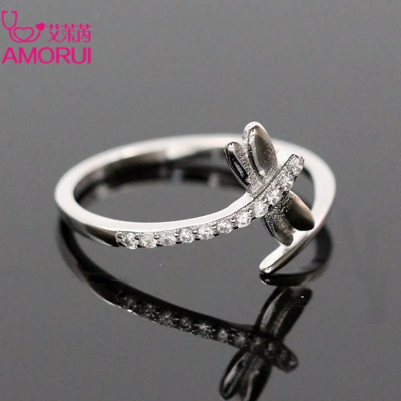 AMORUI Silver Color Opening CZ Stone Engagement Ring Women Jewelry Ladies Copper Zircon Dragonfly Wedding Rings for Women Gift