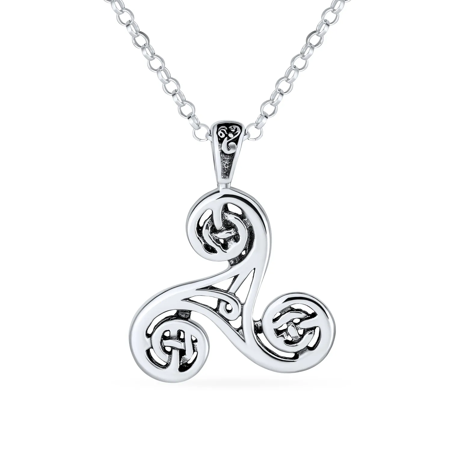 Ancient Celtic Triquetra Spiral Knot Triskele Pendant Necklace Sterling Silver