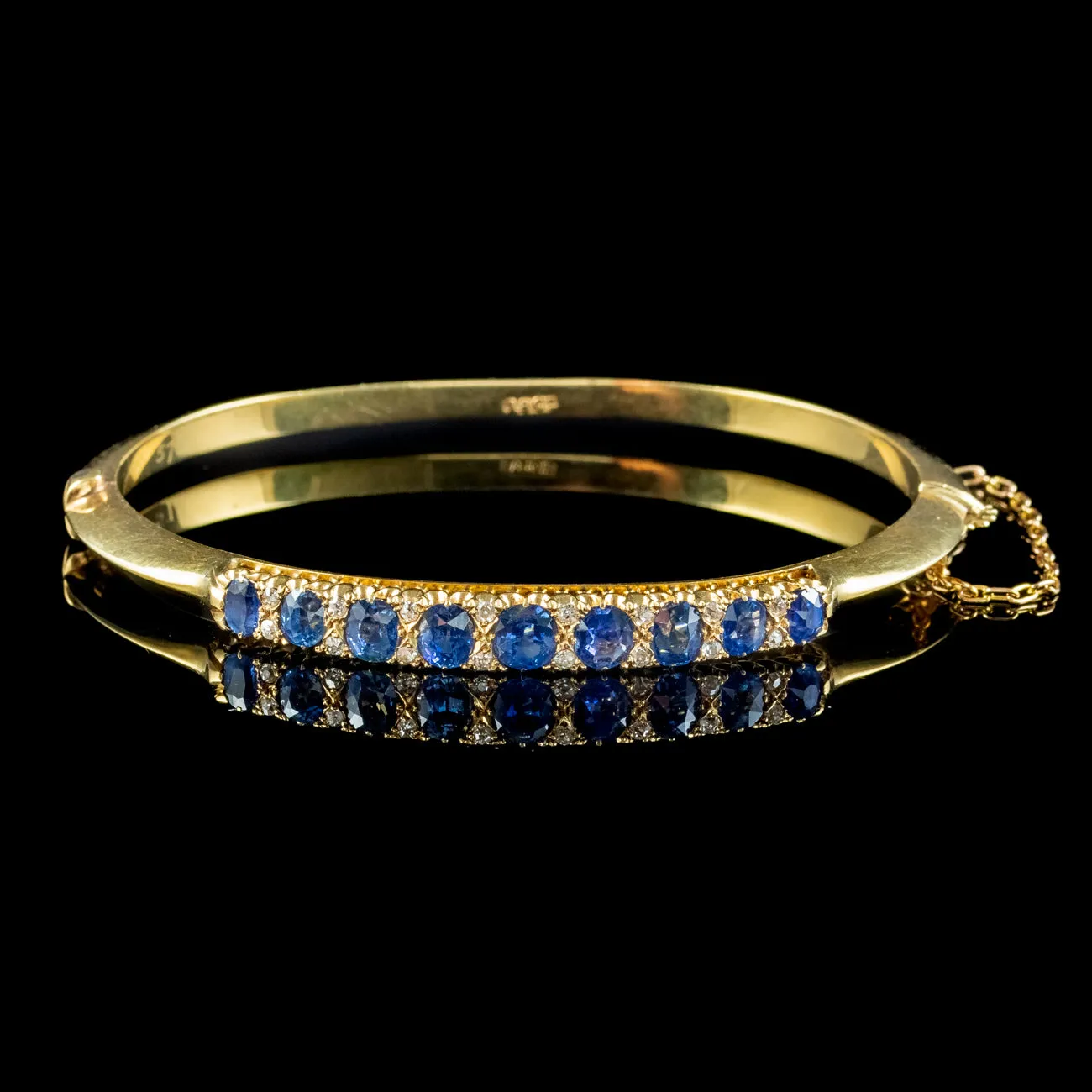 Antique Victorian Sapphire Diamond Bangle 18ct Gold 3ct Of Sapphire