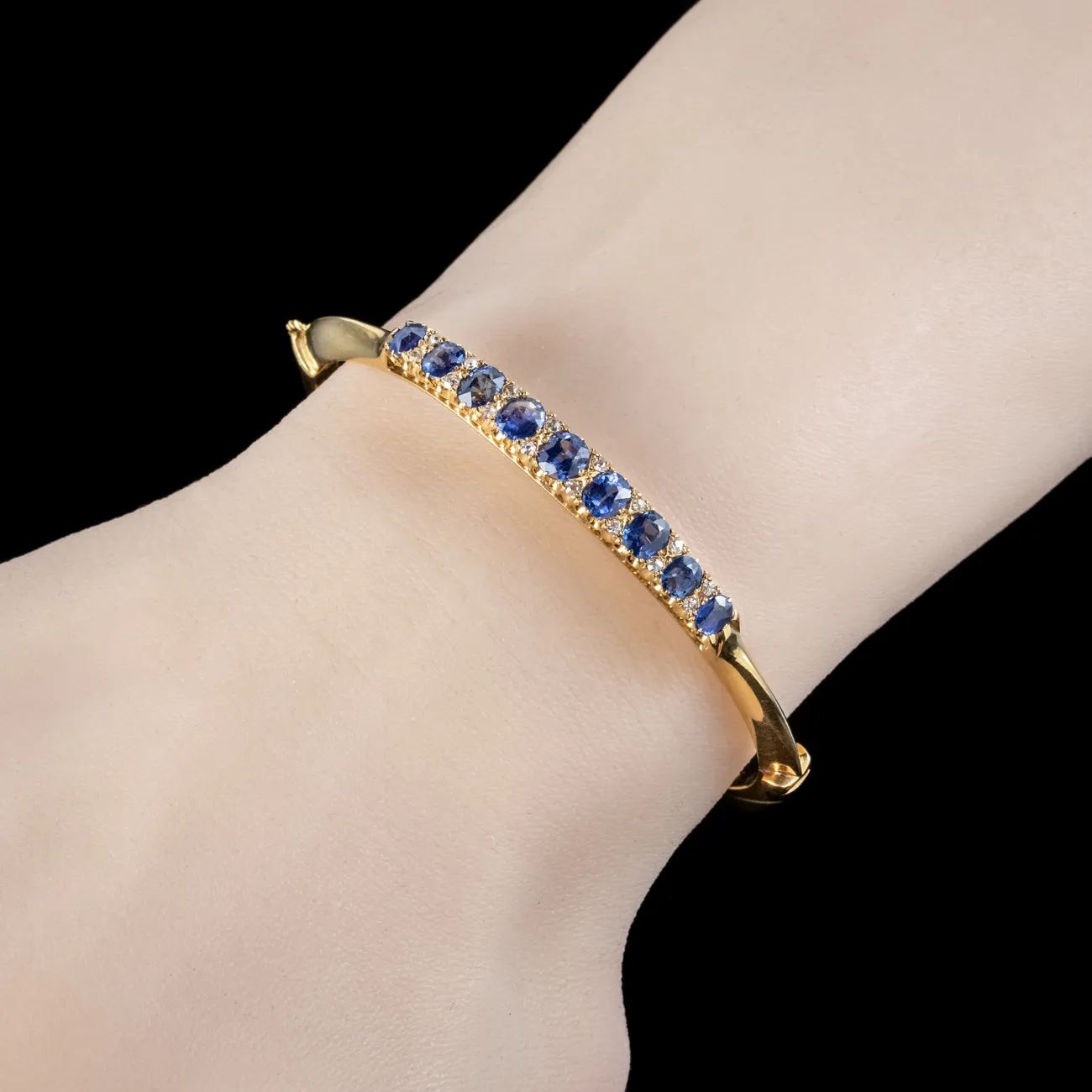 Antique Victorian Sapphire Diamond Bangle 18ct Gold 3ct Of Sapphire