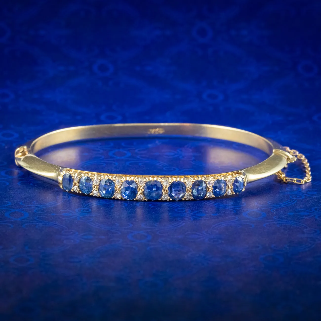 Antique Victorian Sapphire Diamond Bangle 18ct Gold 3ct Of Sapphire