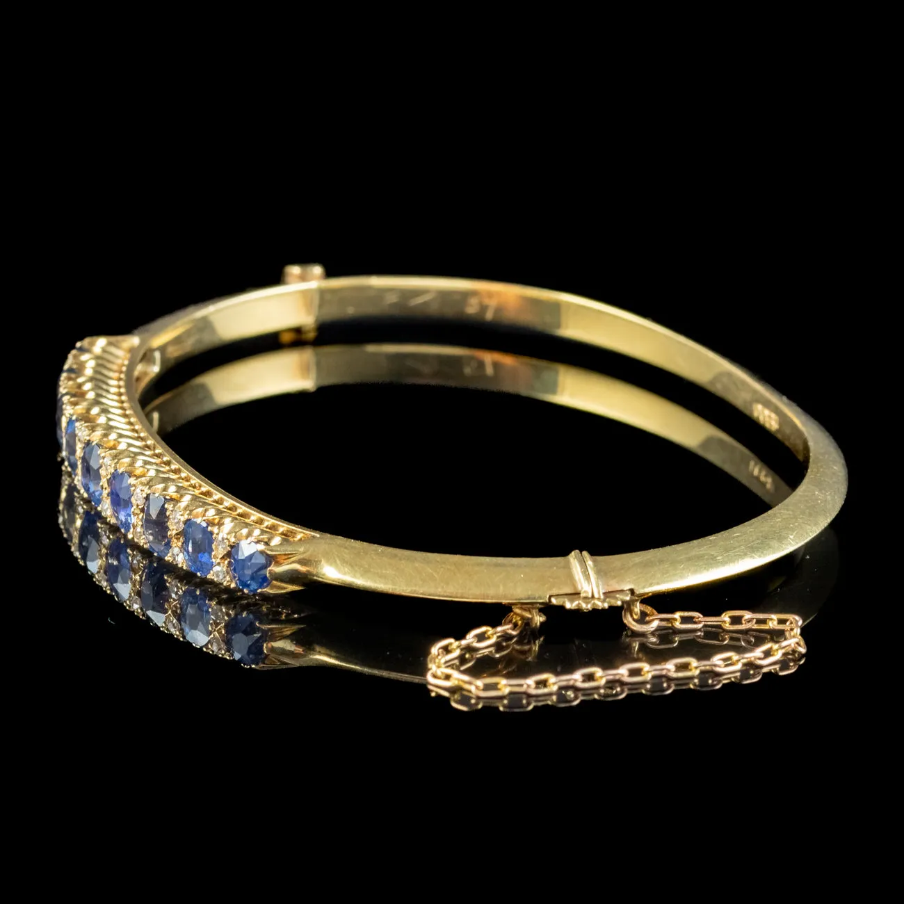 Antique Victorian Sapphire Diamond Bangle 18ct Gold 3ct Of Sapphire