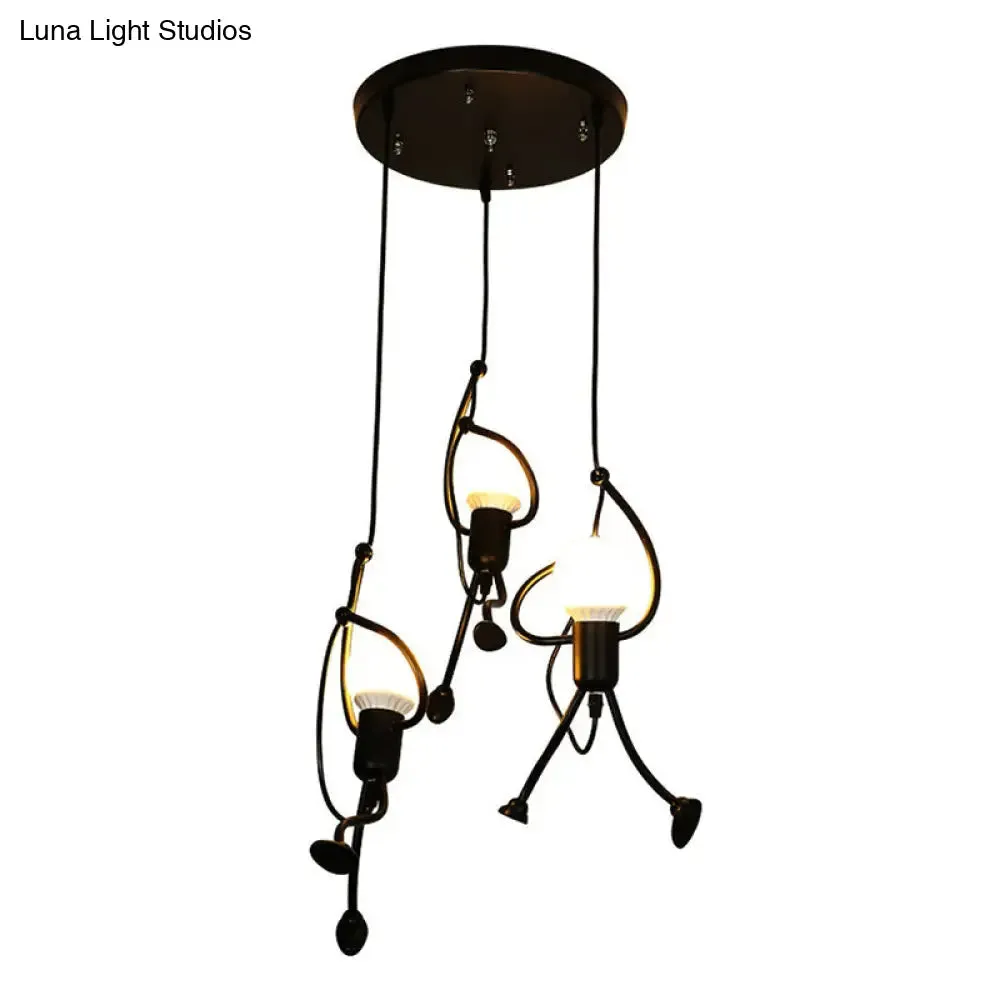 Artistic Stickman Pendant Lamp - Metal 3-Light - Black - Dining Room Hanging Light