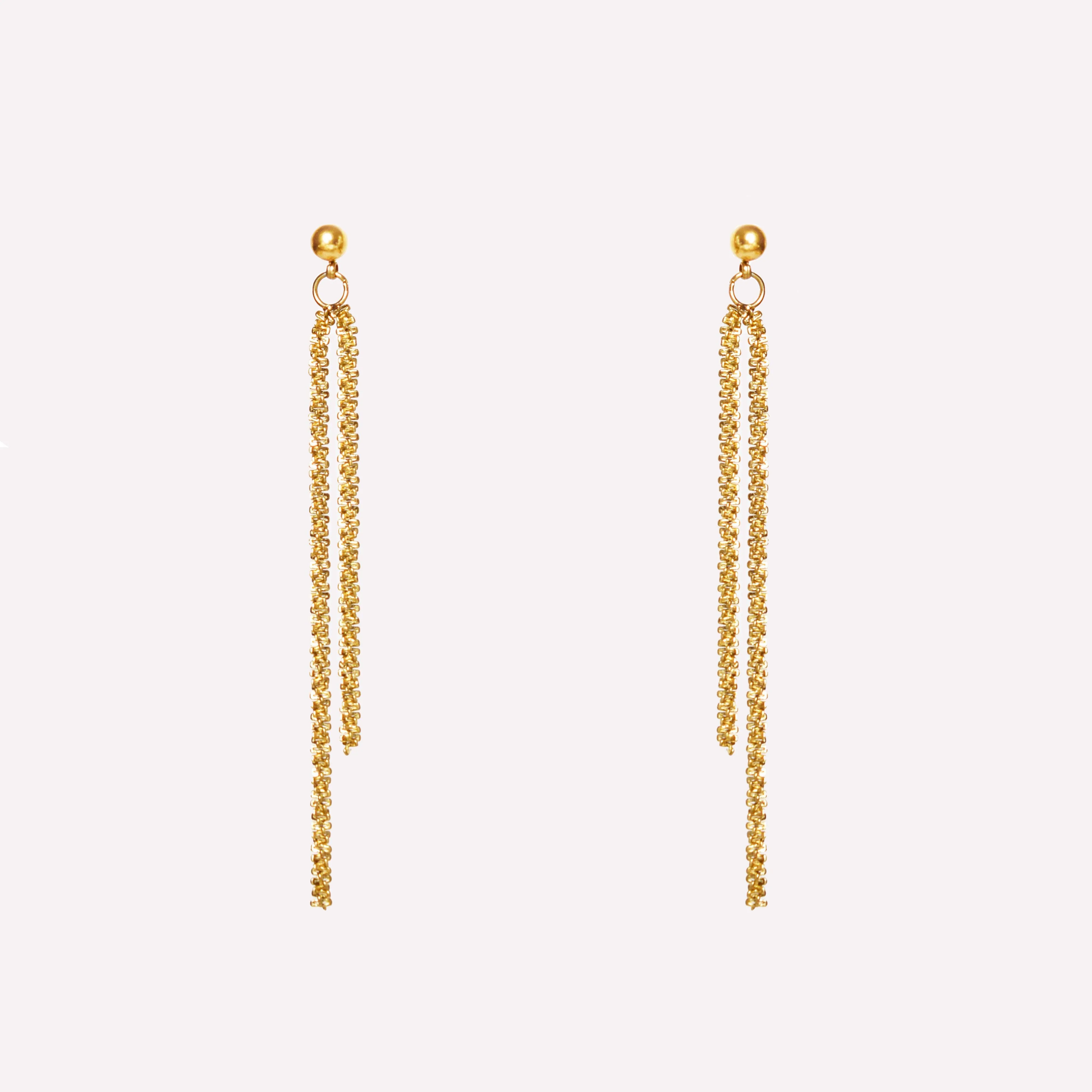 ASYMMETRIC DOUBLE DANGLE EARRINGS IN GOLD