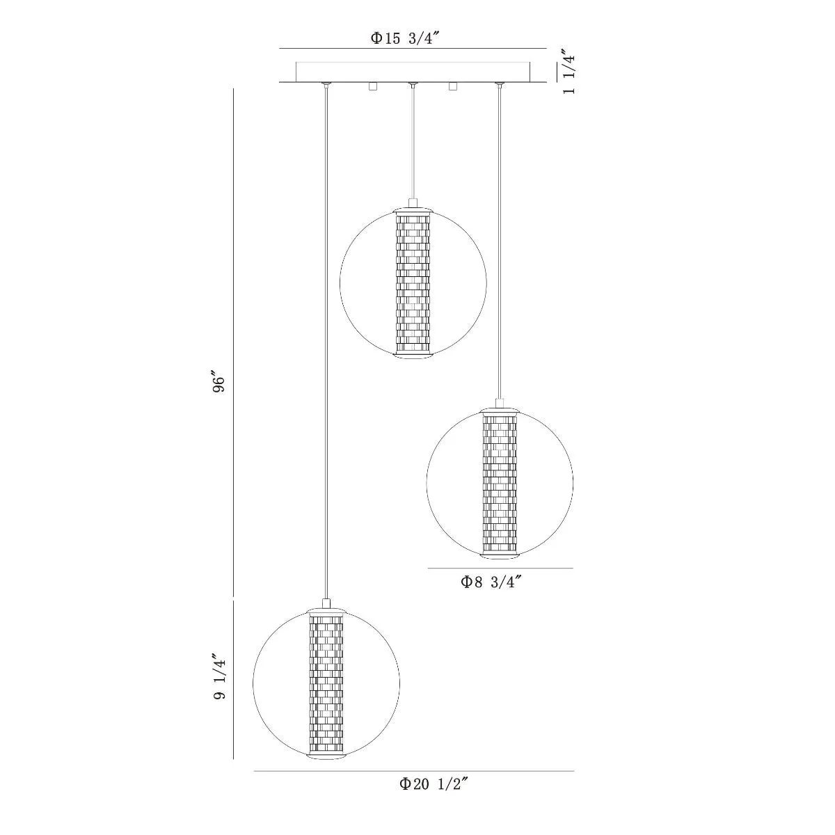 Atomo 3 Lights 21 in. LED Pendant Light Chrome Finish