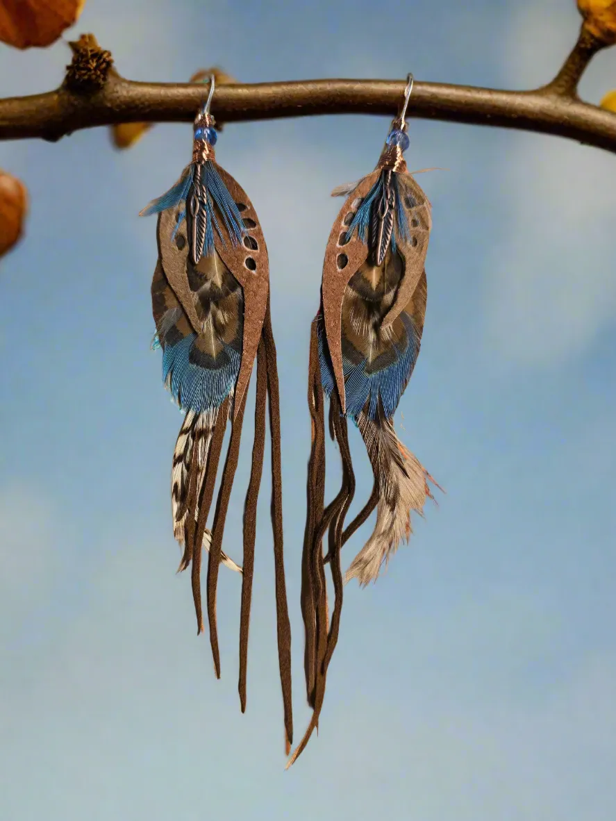 Autumn Feather & Leather Earrings