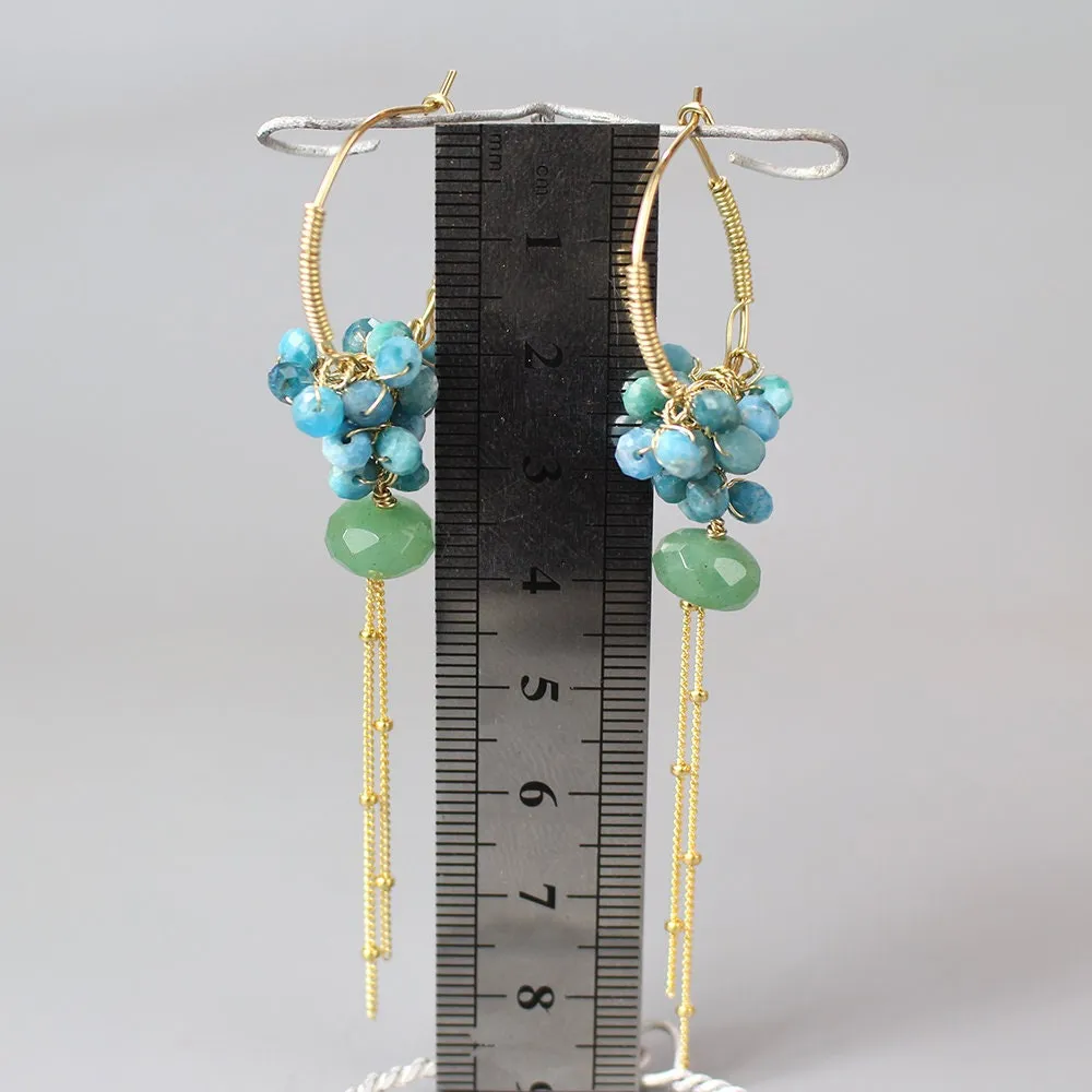 Aventurine Apatite Cluster Hoop Earrings