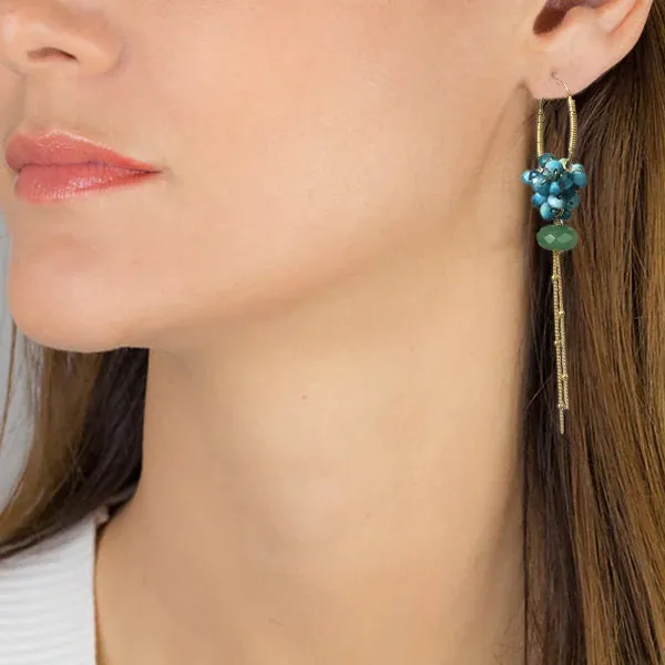 Aventurine Apatite Cluster Hoop Earrings