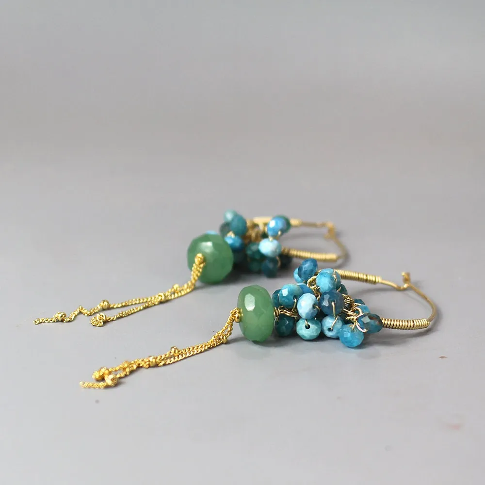 Aventurine Apatite Cluster Hoop Earrings