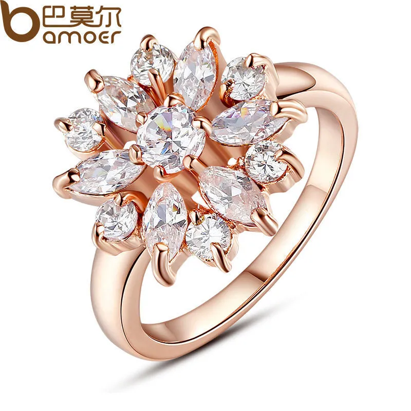 BAMOER  Rose Gold Color Finger Ring for Women with AAA Cubic Zircon Engagement Jewelry #6 7 8 9 JIR029