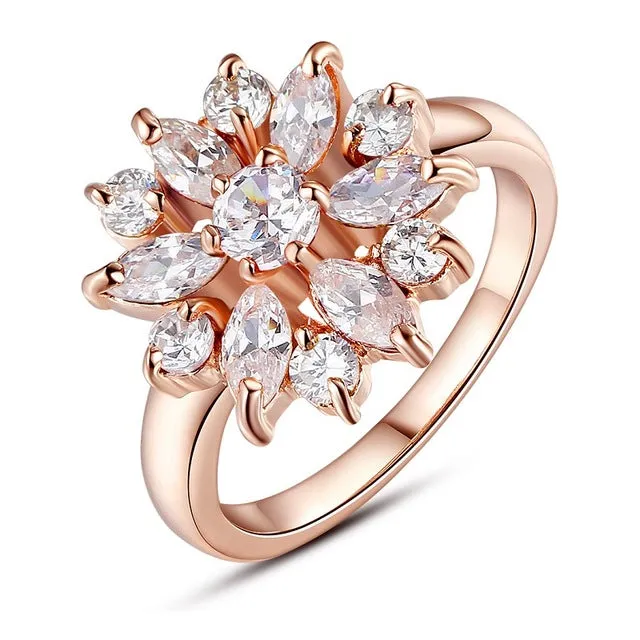 BAMOER  Rose Gold Color Finger Ring for Women with AAA Cubic Zircon Engagement Jewelry #6 7 8 9 JIR029