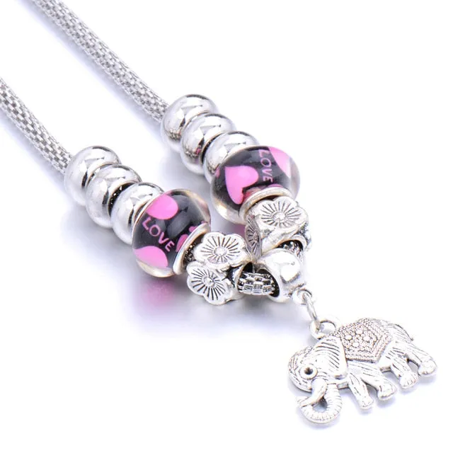 Beaded necklace Couple alloy beads heart-shaped key chain necklace pendant women's retro multi-layer jewelry Sweater chain